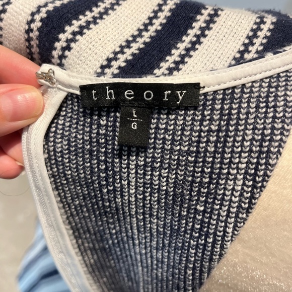 Theory  striped Navy And White Knit Short Sleeve Crew Neck Mini Dress Size Large - Picture 6 of 10